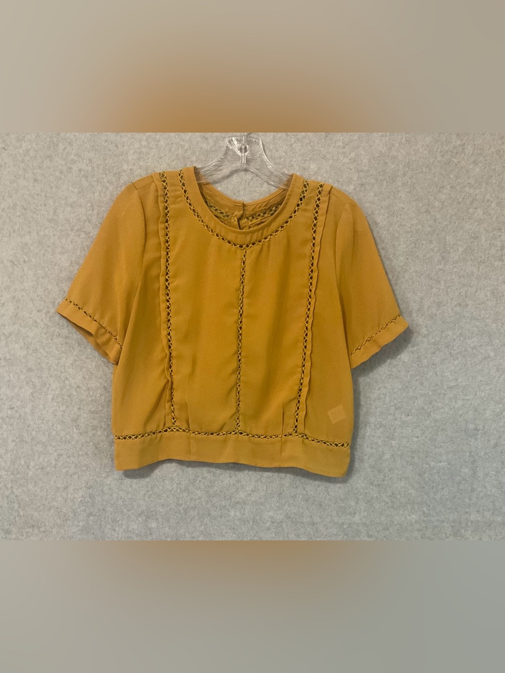 Haute Society Short Sleeve Embroidered crop Top - Blouse Mustard Sz S